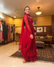 Load image into Gallery viewer, ARZOO RED 2 LAYER ANARKALI  DUPTTA SET
