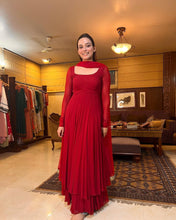 Load image into Gallery viewer, ARZOO RED 2 LAYER ANARKALI  DUPTTA SET
