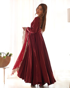 ETHAN MAROON CHANDERI SUIT SET