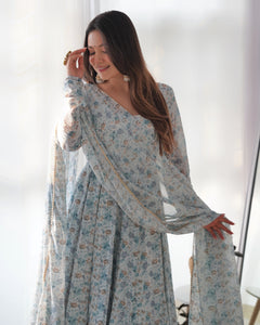 SHEEN BLUE FLORAL PRINT SUIT SET