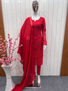 RED ANARKALI DUPATTA SET