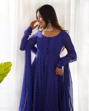 Load image into Gallery viewer, BLUE LAHERIYA ANARKALI DUPPTA SET
