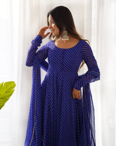 BLUE LAHERIYA ANARKALI DUPPTA SET