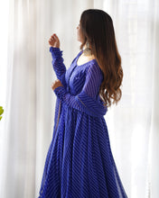 Load image into Gallery viewer, BLUE LAHERIYA ANARKALI DUPPTA SET
