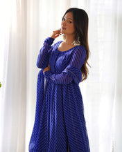 Load image into Gallery viewer, BLUE LAHERIYA ANARKALI DUPPTA SET
