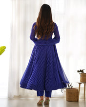 Load image into Gallery viewer, BLUE LAHERIYA ANARKALI DUPPTA SET
