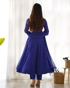 BLUE LAHERIYA ANARKALI DUPPTA SET