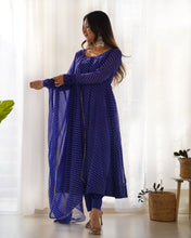 Load image into Gallery viewer, BLUE LAHERIYA ANARKALI DUPPTA SET
