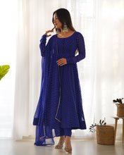 Load image into Gallery viewer, BLUE LAHERIYA ANARKALI DUPPTA SET
