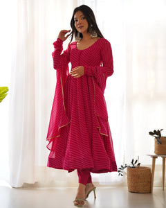 PINK LAHERIYA ANARKALI DUPPTA SET