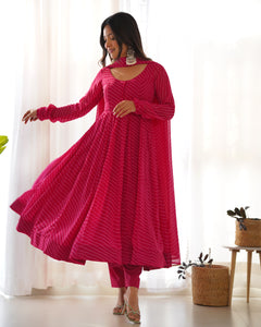 PINK LAHERIYA ANARKALI DUPPTA SET