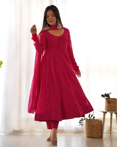 PINK LAHERIYA ANARKALI DUPPTA SET