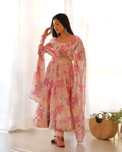 BAHARA PEACH GEORGETTE SUIT SET