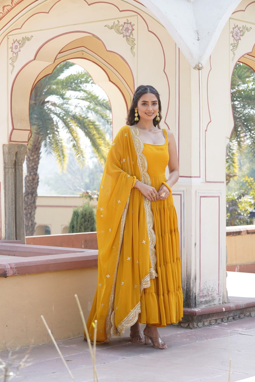 SAIL YELLOW ANARKALI SALWAR SUIT