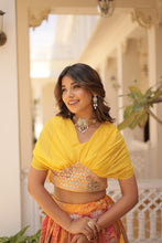 Load image into Gallery viewer, TWILA MUSTARD RICH RUSSIAN SILK LEHENGA
