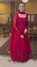 Load and play video in Gallery viewer, ARZOO RED 2 LAYER ANARKALI  DUPTTA SET
