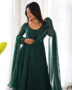 GREEN LAHERIYA ANARKALI DUPPTA SET