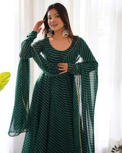 GREEN LAHERIYA ANARKALI DUPPTA SET