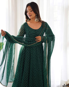 GREEN LAHERIYA ANARKALI DUPPTA SET