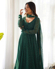 Load image into Gallery viewer, GREEN LAHERIYA ANARKALI DUPPTA SET
