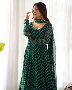 GREEN LAHERIYA ANARKALI DUPPTA SET