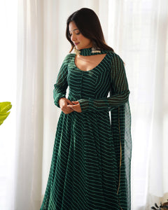 GREEN LAHERIYA ANARKALI DUPPTA SET