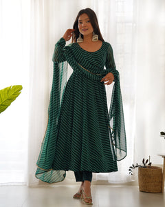 GREEN LAHERIYA ANARKALI DUPPTA SET