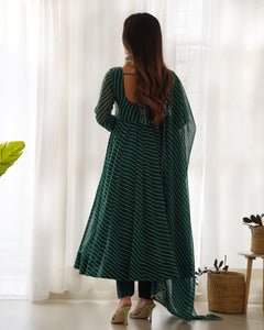 GREEN LAHERIYA ANARKALI DUPPTA SET