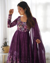 Load image into Gallery viewer, WINE FLORAL 3D ANARKALI
