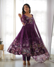 Load image into Gallery viewer, WINE FLORAL 3D ANARKALI
