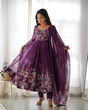 Load image into Gallery viewer, WINE FLORAL 3D ANARKALI
