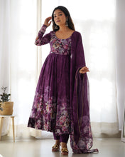 Load image into Gallery viewer, WINE FLORAL 3D ANARKALI
