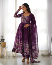 Load image into Gallery viewer, WINE FLORAL 3D ANARKALI
