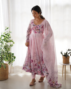 PINK ANARKALI DUPTTA SET