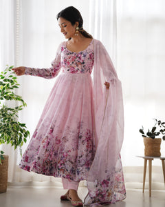 PINK ANARKALI DUPTTA SET